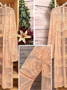 Blush Pink Lace Sheer Kimono